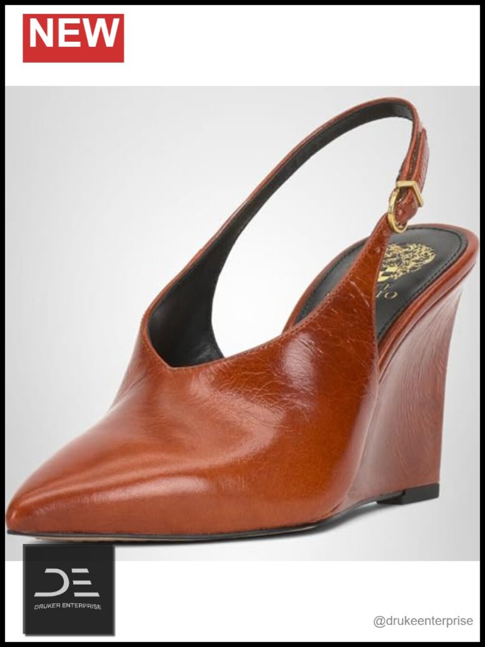 Vince Camuto Meristi Slingback Wedge Pump Faux Leather Pointed Toe Buckle